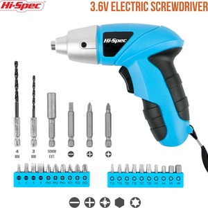 27 Piece 3.6V Electric Power Screwdriver and Bit Set - Blue by Hi-Spec