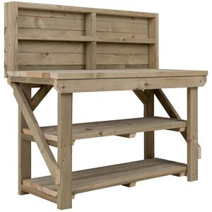 IndoorOutdoor Wooden Workbench With Back Panel And Double Shelf by Arbor Garden Solutions