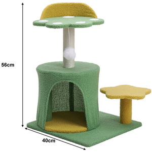 Cat Tree with Hanging Ball Toy and Scratching Post - Green + Yellow by Livingandhome