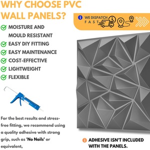 3D Wall Panels (50x50 cm) PVC Cladding Panel in 3D Diamond Design by NOVECRAFTO