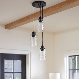 3-Light Chandelier with Wave Glass Lampshade - Black by Livingandhome