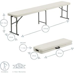 Trestle Bench 4-Person Folding Heavy-Duty Bench - White / 2 by Harbour Housewares