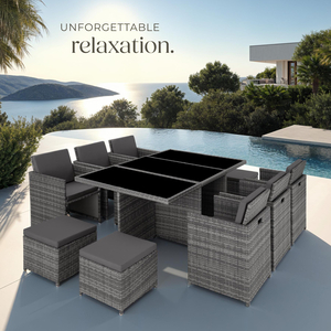 New York Rattan Garden Furniture Set with Protective Cover - Grey by tectake