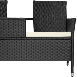 Garden Bench Love Seat with Table Poly Rattan - Black/Beige by tectake