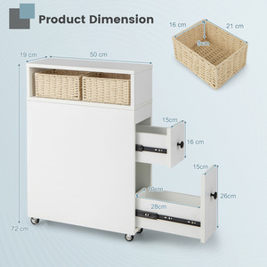 Movable Bathroom Storage Cabinet - White by Costway