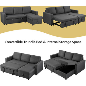 L-Shaped Sofa Bed with Pull Out Storage - Dark Grey by Yaheetech