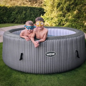 Wave Atlantic 6-Person Inflatable Hot Tub with Integrated Heater - Grey Rattan / EnergySave Bundle by Wave