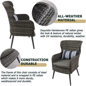 5 PCS Luxury Rattan Dining Set Table Chairs Set - Grey by Furniture One