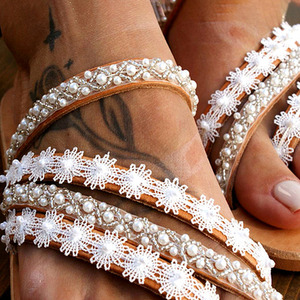 Lace and Bead Detailed Sandals