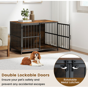 Dog Crate Furniture Dog Kennel - Brown by Costway