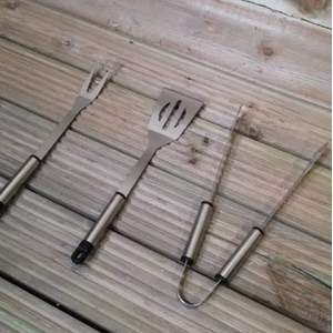3 Piece BBQ Tool Set Utensil - Silver by Garden Mile