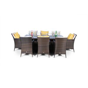 Savannah Fire Pit Square Rattan Patio Dining Set - Brown / 8 by Giardino