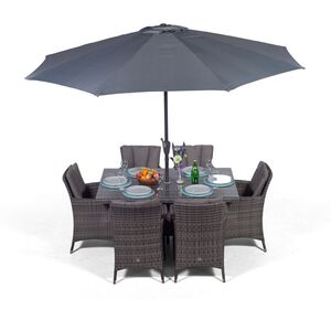 Savannah Square Rattan Patio Dining Set - Grey / 6 by Giardino