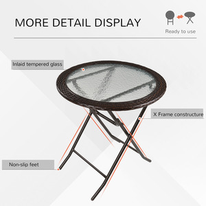 Outsunny Folding Round Tempered Glass Metal Table - Brown by Outsunny