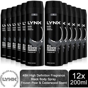 Lynx XL 48-Hour Odour Protection Body Spray Deodorant, 3 or 6 Pack, 200ml - Black / 12 by Lynx