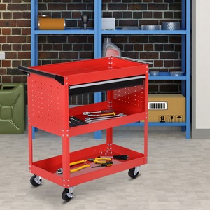DURHAND 3-Tier Tool Trolley Cart Storage Shelf Roller Cabinet - Red by DURHAND