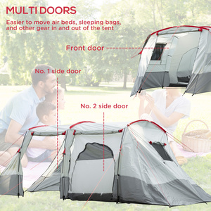 Outsunny Two-room Tunnel Tent Camping Tent with Carry Bag for 6-8 Person - Grey by Outsunny