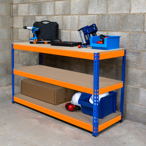 Garage Workbench 1 2 or 3 Shelf Workstation 300kg - Orange / 60cm / 180cm / 8.5cm by Monster Shop