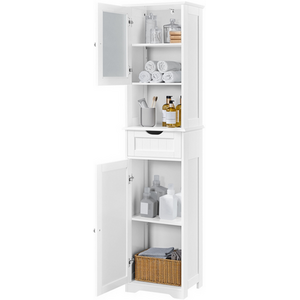 Freestanding Tall Kitchen Cupboard with Glass Door and Open Compartment - White by Yaheetech