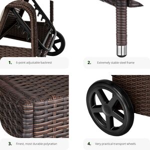 Rattan Garden Sun Lounger with 6 Position Backrest - Mixed Brown by tectake