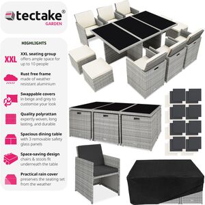 New York Rattan Garden Furniture Set with Protective Cover - LIght Grey by tectake