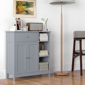Bathroom Floor Cabinet Kitchen Cupboard - Grey by Costway