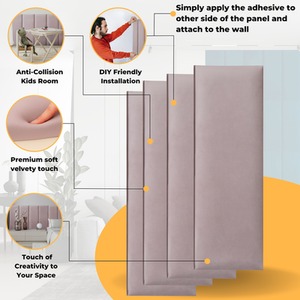 Velvet Wall Panels 4 Pack with Adhesive - Anti-Collision Wall Mounted Headboards - Pink by NOVECRAFTO
