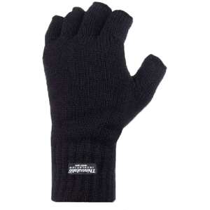 Mens 3M Thinsulate Thermal Insulated Black Fingerless Gloves - Black / M-L by Thinsulate