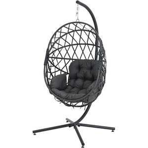 Garden Foldable Hanging Swing Egg Chair with Cushion - Dark Grey by Livingandhome