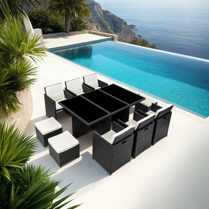 New York Rattan Garden Furniture Set with Protective Cover - Black by tectake