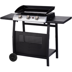 Gas BBQ 3 Burner Plancha in Stainless Steel with Stand and Side Tables - Black by Callow