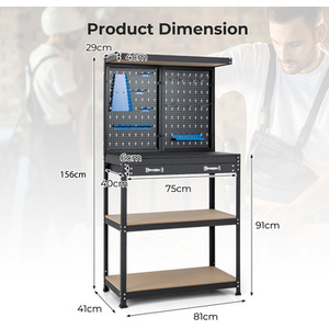 Workbench with Pegboard - Blue by Costway
