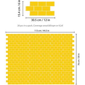 Glossy Subway Metro Classic Brick 3D Stick on Tile Sticker - Yellow by Walplus