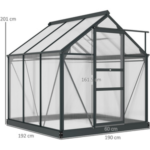 Outsunny Polycarbonate Walk-In Aluminium Garden Greenhouse - Grey, Clear / 6x6ft by Outsunny
