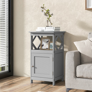 Bathroom Floor Cabinet Single Door Storage Cabinet - Grey by Costway