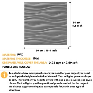 3D Wall Panels (50x50 cm) PVC Cladding Panel Wave Effect Design by NOVECRAFTO