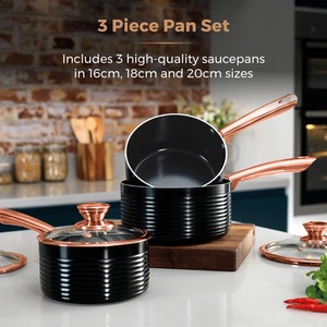 Linear Rose Gold 3 Piece Saucepan Set - Black by Tower