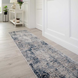 Silver Navy Blue Distressed Abstract Modern Textured Area Rug - Navy / 240cm by The Rug House