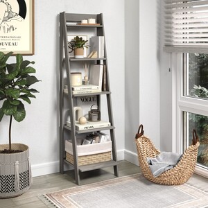 Scandian Grey Ladder Bookcase - Distressed Grey Wax by Mercers Furniture
