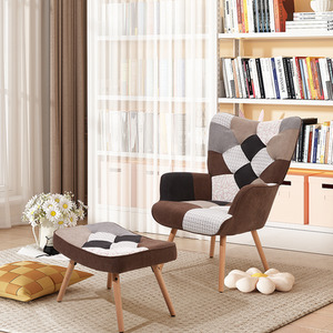 Upholstered Wingback Armchair with Footstool by Livingandhome