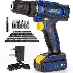 Skotek Cordless Li-Ion 18V Drill Rechargeable 13pc Kit Screwdriver Set - Blue by Skotek
