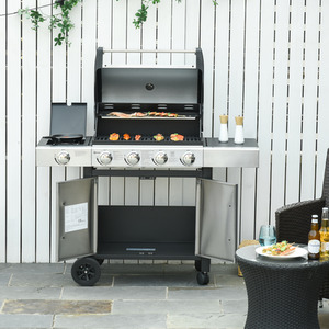 Outsunny Gas Burner Barbecue Grill Outdoor - Black and Stainless Steel by Outsunny