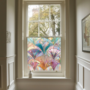 Leffe Art Deco Stained Glass Privacy Window Film - Pink / 35cm by Creative Printing