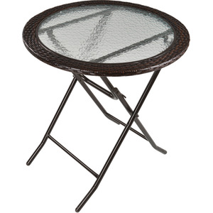 Outsunny Folding Round Tempered Glass Metal Table - Brown by Outsunny