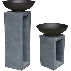 Fire Pit with Metal Fire Bowl and Square Concrete base - Black by Charles Bentley