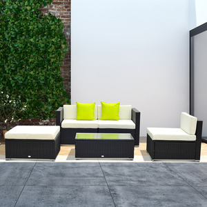 Outsunny 5 Pieces Rattan Sofa Set - Black by Outsunny
