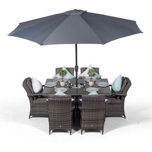 Arizona Square Rattan Patio Dining Set with Ice Bucket Drinks Cooler - Grey / 6 by Giardino