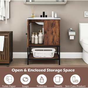 Bathroom Vanity Unit with Basin - Brown by GAINOOM