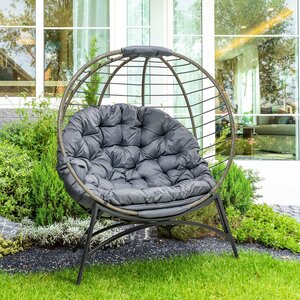 Outsunny Folding Rattan Egg Chair Freestanding Basket Chair with Cushion - Grey by Outsunny