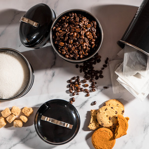 Innoteck Kitchen Canister Set Round 3 Piece Tea Coffee Sugar - Black by Innoteck